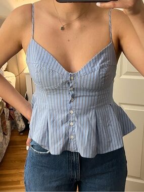 Zara Light Blue Striped Peplum Cami Tank Top